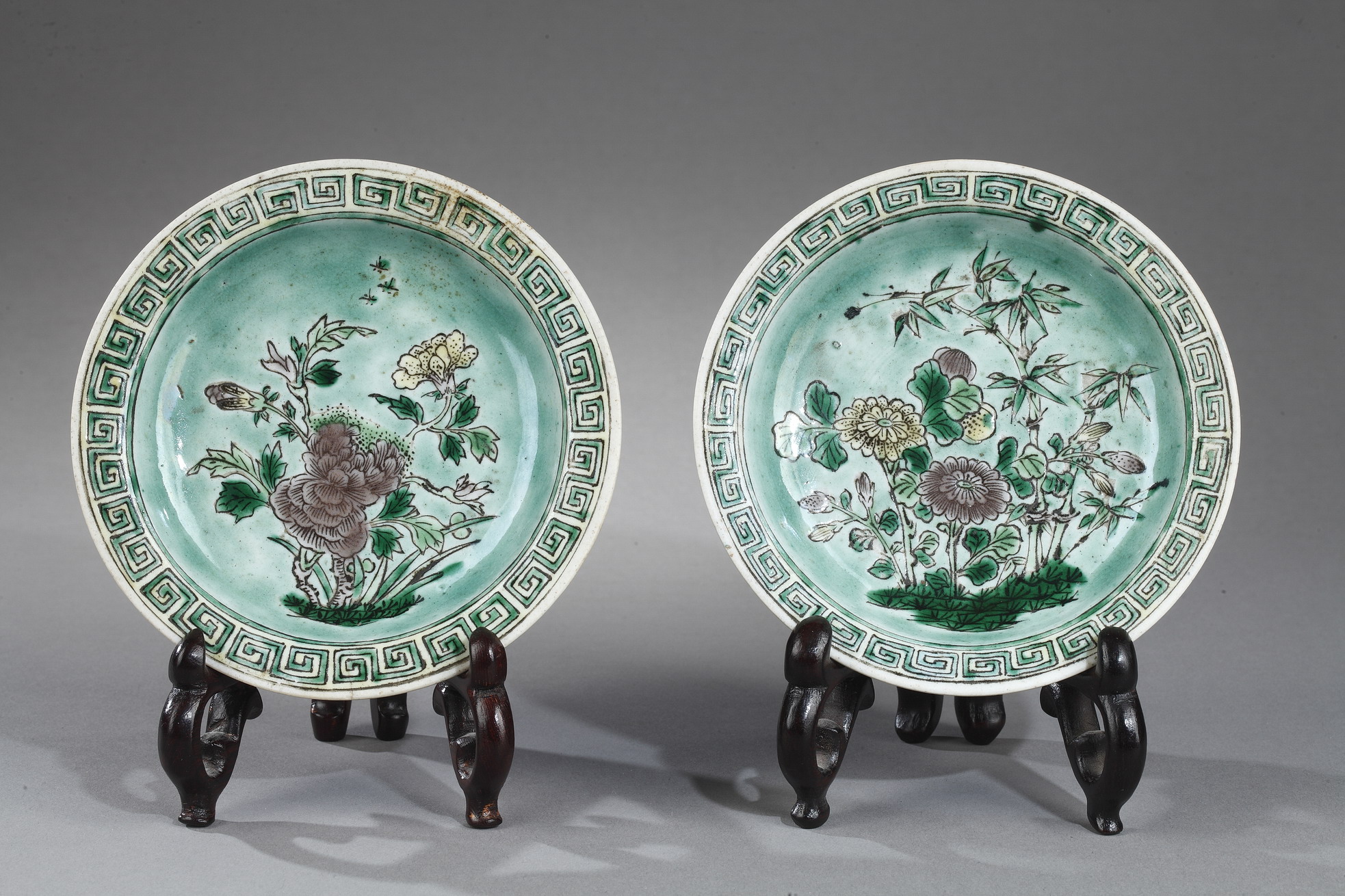Rare pair small sweet dish in biscuit Famille Verte - Kangxi period